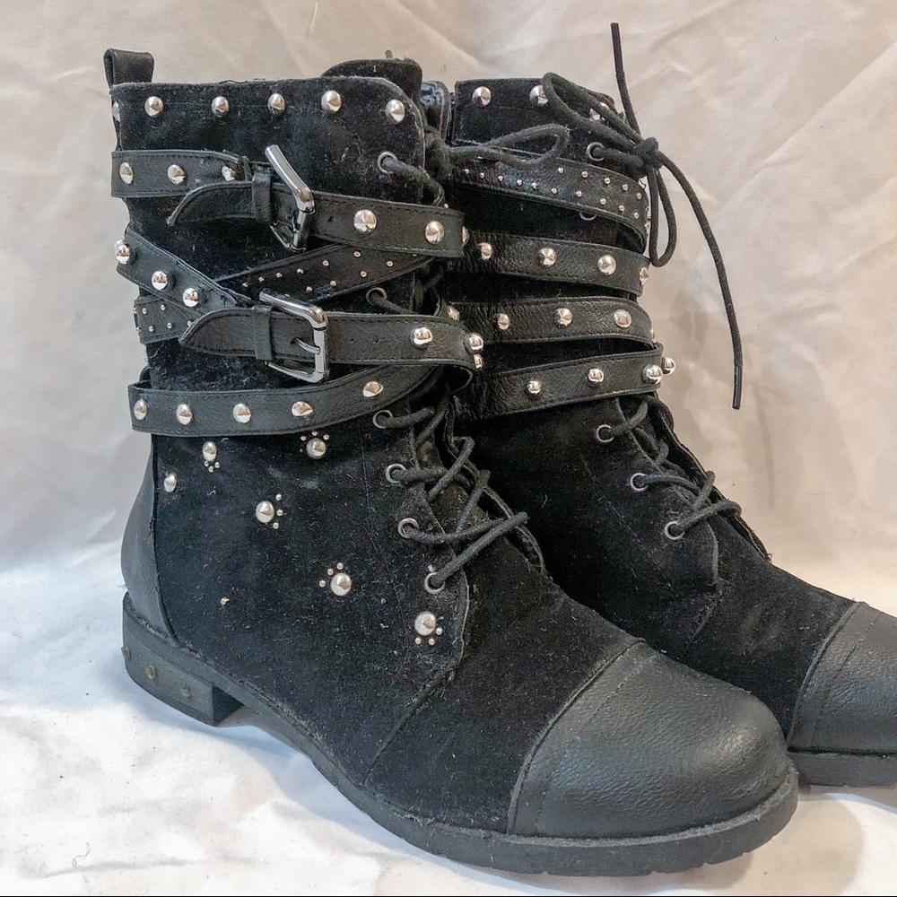 Black Studded Combat Boots - Picture 5 of 9